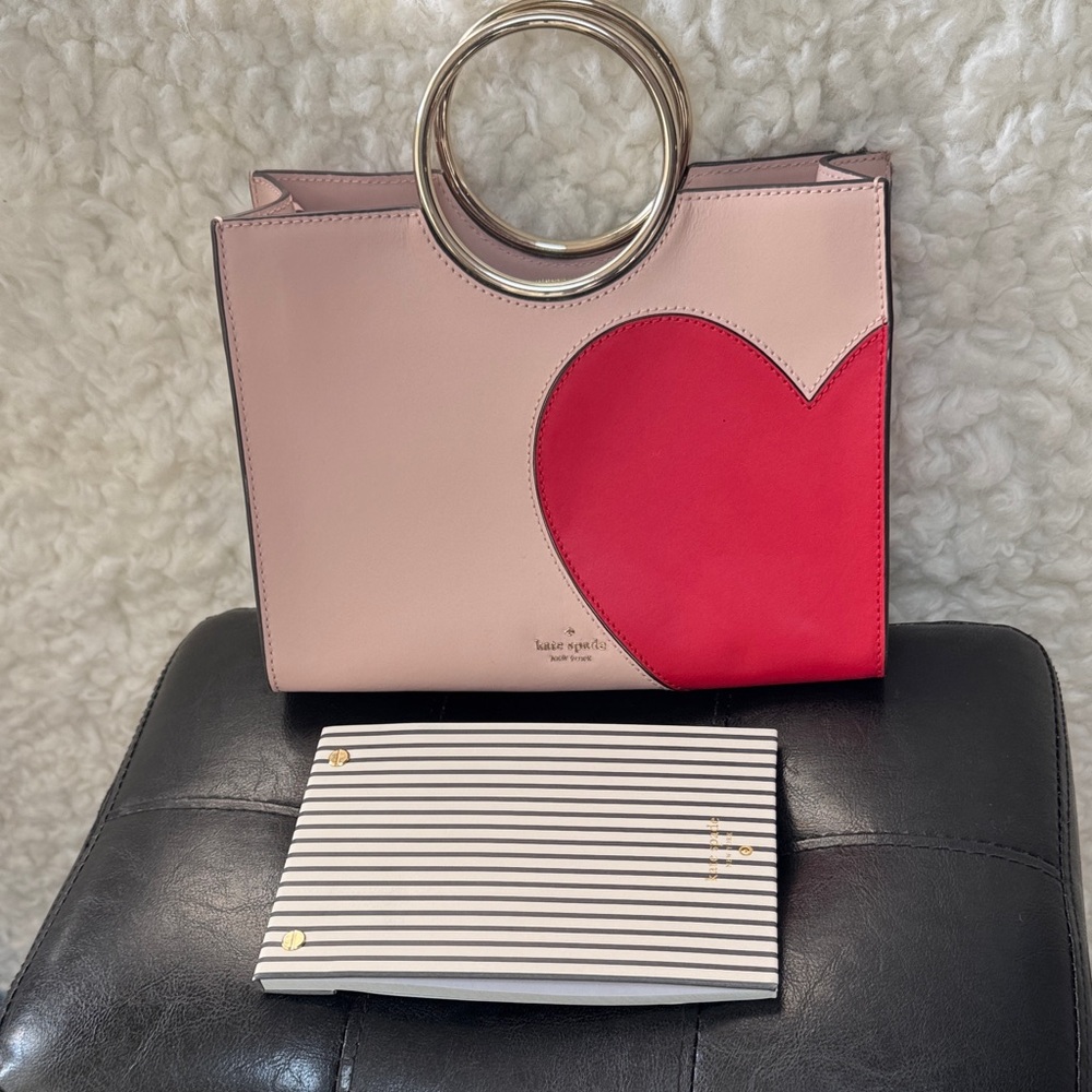 kate spade Pink Satchel with Red Heart and Gold Ring Handles
